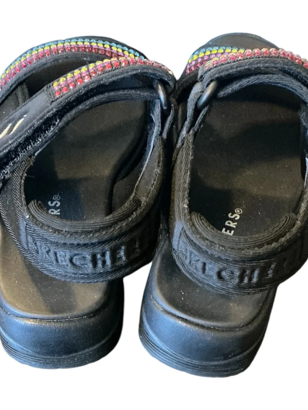 Skechers Kids Black Sandals with Rainbow Beaded Straps like a new